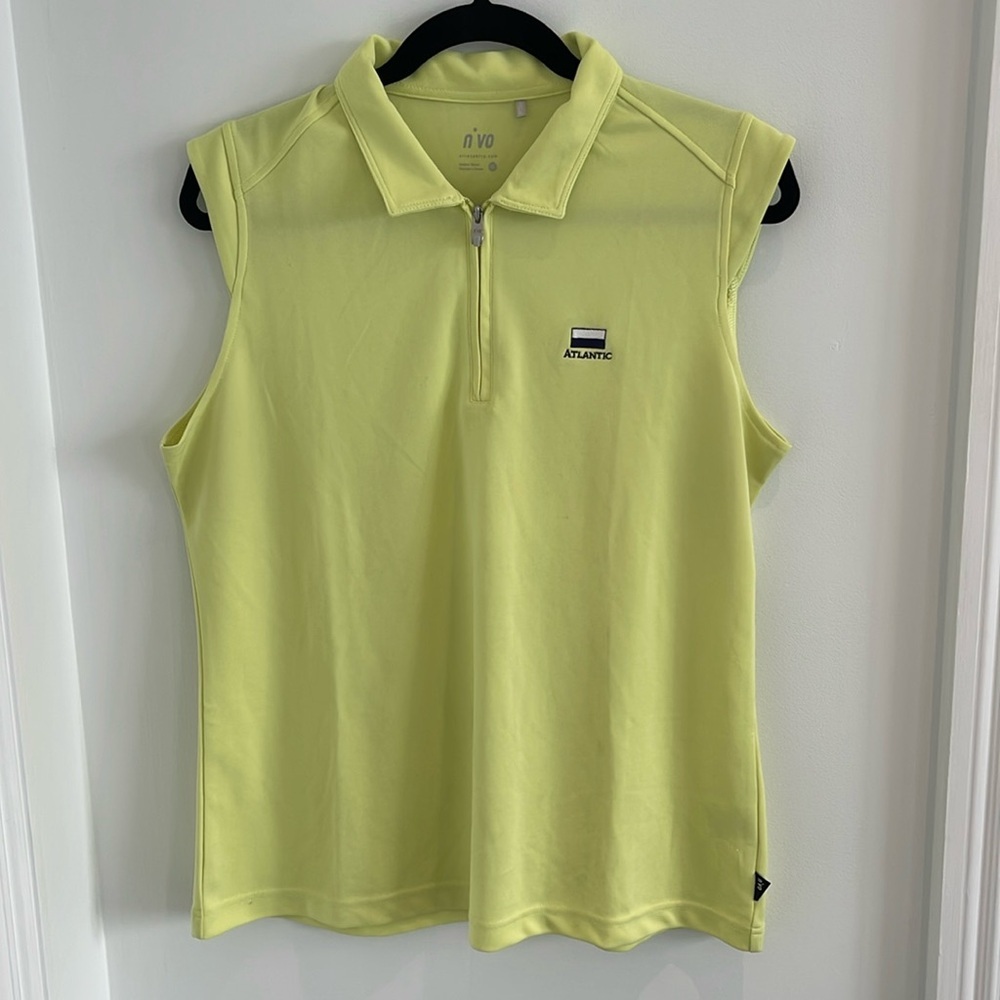 NVO Sports Lime Green Sleeveless Quarter Zip Golf Polo Size XL Tennis Athletic